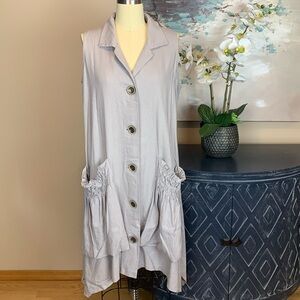 FOR CYNTHIA Light Grey Linen Blend Sleeveless Dress Size Medium